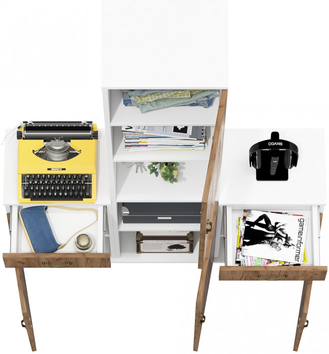 Лидер-8 Пенал + Тумба МД 3.15 + Тумба МД 3.15, белый шагрень/крафт золото