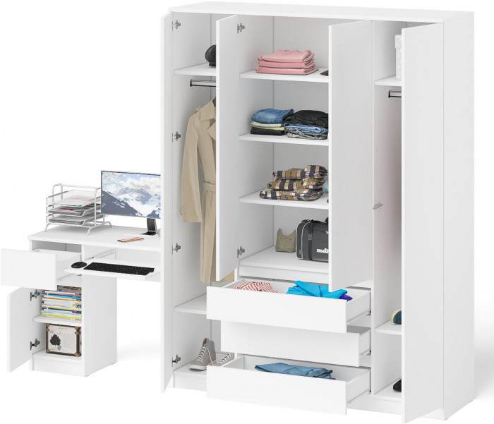 Мори компьютерный стол МС-1 левый + Шкаф МШ1600.1, белый