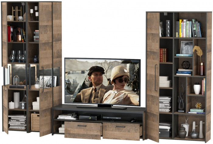 Трувор Гостиная 034, цвет дуб гранж песочный/интра, ШхГхВ 332,4х45,4х210 см., универсальная сборка