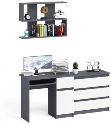 Мори компьютерный стол МС-1 правый + Комод МК800.1 + Полка 900, графит/белый