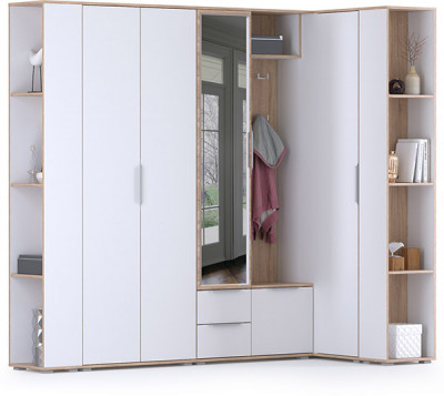 Куба Прихожая 16, цвет дуб сонома/белый премиум, ШхГхВ 230,1х107,3х210,6 см., универсальная сборка
