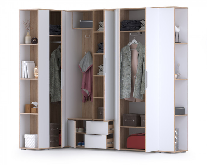 Куба Прихожая 16, цвет дуб сонома/белый премиум, ШхГхВ 230,1х107,3х210,6 см., универсальная сборка