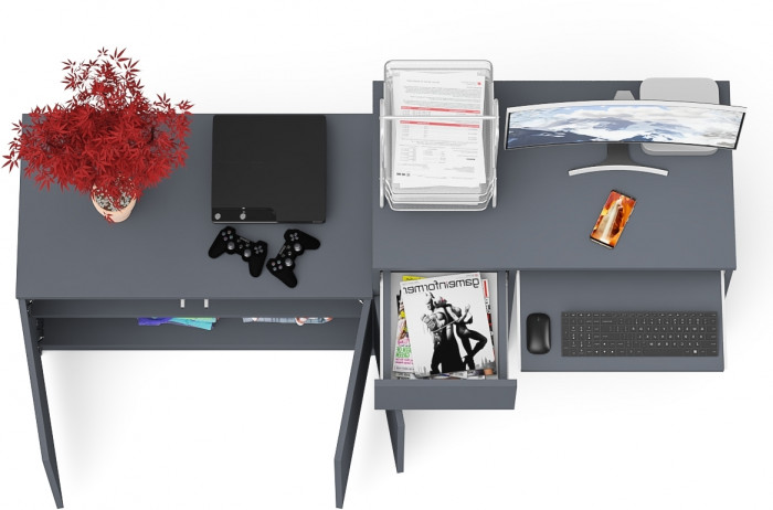 Мори Стол компьютерный МС-1 левый + Тумба МА900.1, цвет графит, ШхГхВ 180,4х50,4х76,6 см., выдвижной ящик слева, НЕ универсальная сборка