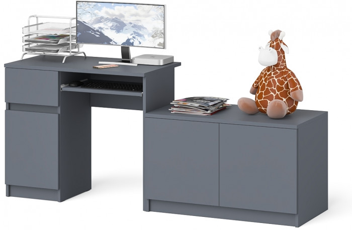Мори Стол компьютерный МС-1 левый + Тумба МА900.1, цвет графит, ШхГхВ 180,4х50,4х76,6 см., выдвижной ящик слева, НЕ универсальная сборка
