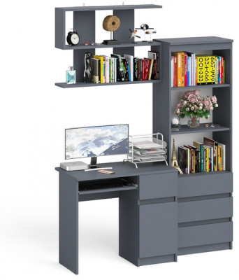 Мори Стол компьютерный МС-1 правый + Стеллаж МСТ600.3 + Полка 900, цвет графит, ШхГхВ 150,4х50х209,6 см., НЕ универсальная сборка