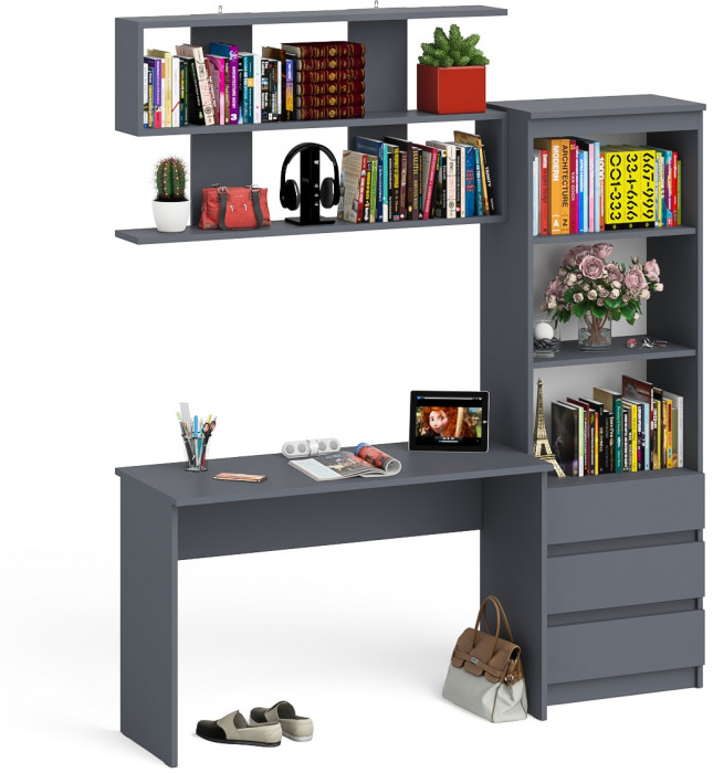 Мори письменный стол МСП1200.1 + Стеллаж МСТ600.3 + Полка 1200, графит