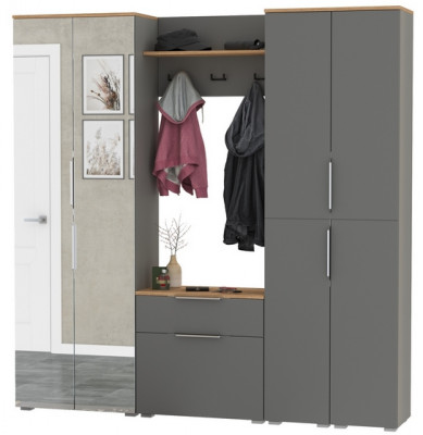 Октава Прихожая 29, цвет серый графит/дуб крафт золотой/фасады МДФ серый графит, ШхГхВ 193,7х35,4х197,6 см., универсальная сборка