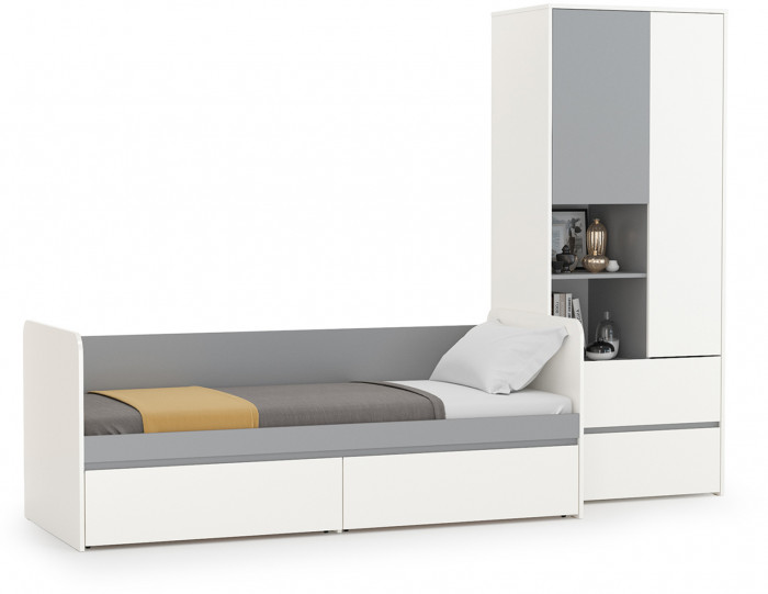 Торонто 11.39 Кровать + 13.333 Шкаф для одежды, белый шагрень/стальной серый