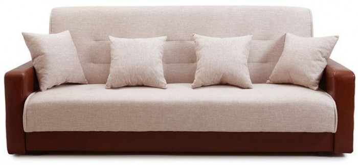 Раскладной диван-кровать, прямой, книжка, цвет бежево-коричневый, кожа/рогожка, Лондон 140х190