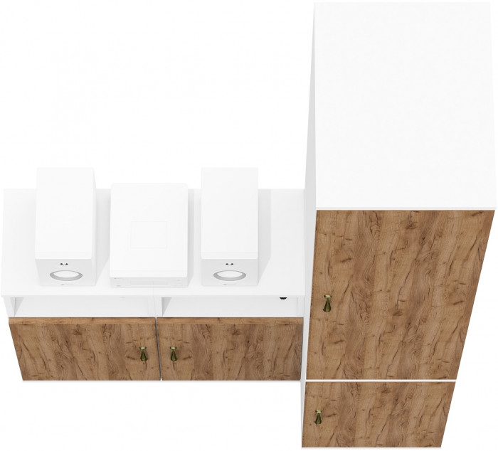 Лидер-8 Пенал МД 23Б + Тумба МД 3.19 + Тумба МД 3.19, белый шагрень/крафт золото