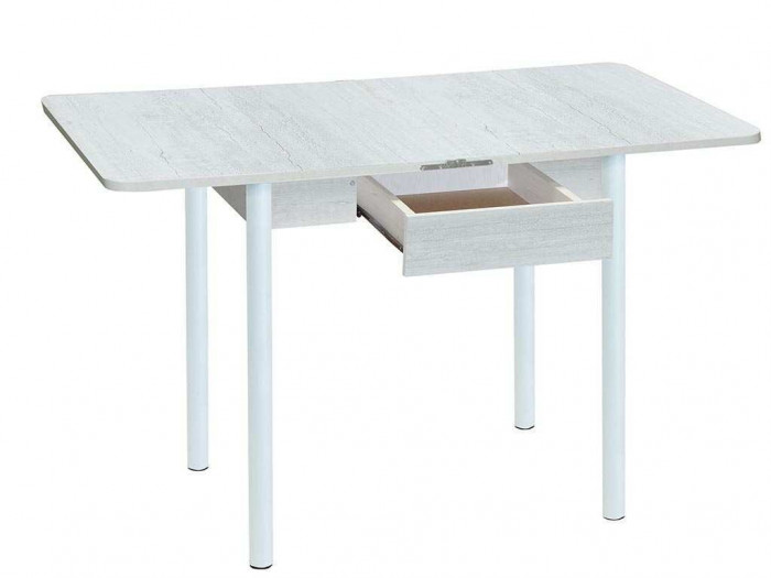 Эко 80х60 стол обеденный раскладной с ящиком / бетон белый/белый