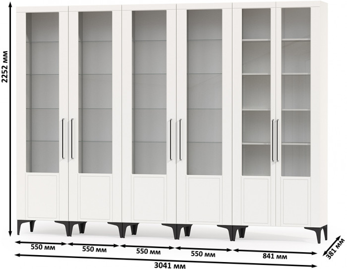 Валенсия Гостиная № 133, цвет ЛДСП белый шагрень/МДФ белый шагрень, ШхГхВ 304,1х38,1х225,2 см., универсальная сборка