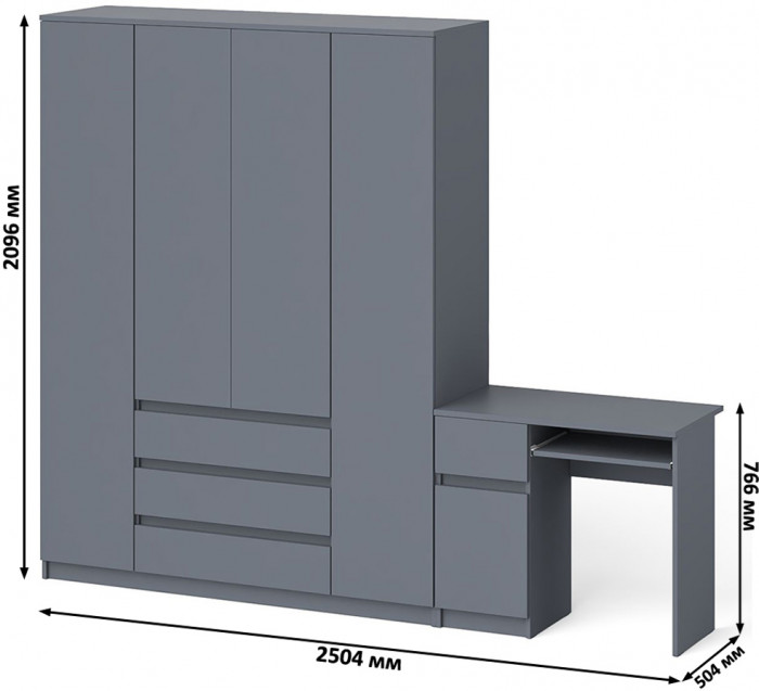 Мори компьютерный стол МС-1 левый + Шкаф МШ1600.1, графит