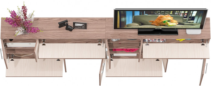 Две тумбы ТВ С-МД-С1-1400, цвет ясень шимо светлый/ясень шимо тёмный, ШхГхВ 280х30х93 см., НЕ универсальная сборка