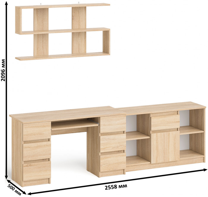 Мори компьютерный стол МС-2 + Тумба МТВ1204.1 + Полка 1200, дуб сонома