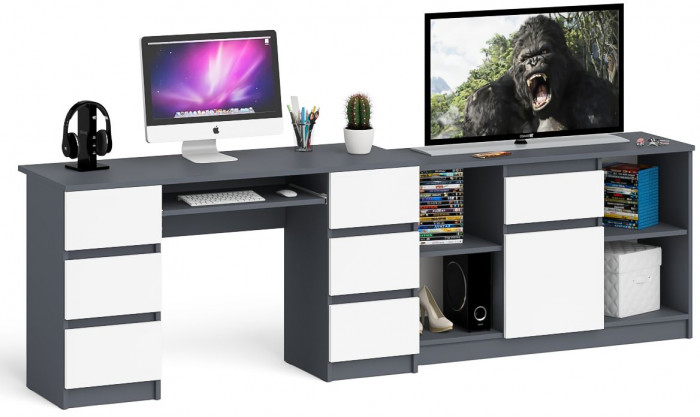 Мори Стол компьютерный МС-2 + Тумба МТВ1204.1, цвет графит/белый, ШхГхВ 255,8х50х76,6 см., универсальная сборка