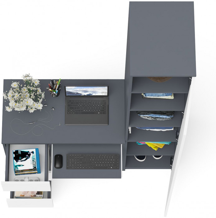 Мори Стол компьютерный МС-6 левый + Пенал МШ400.1, цвет графит/белый, ШхГхВ 130,4х50,4х209,6 см., выдвижные ящики слева, НЕ универсальная сборка