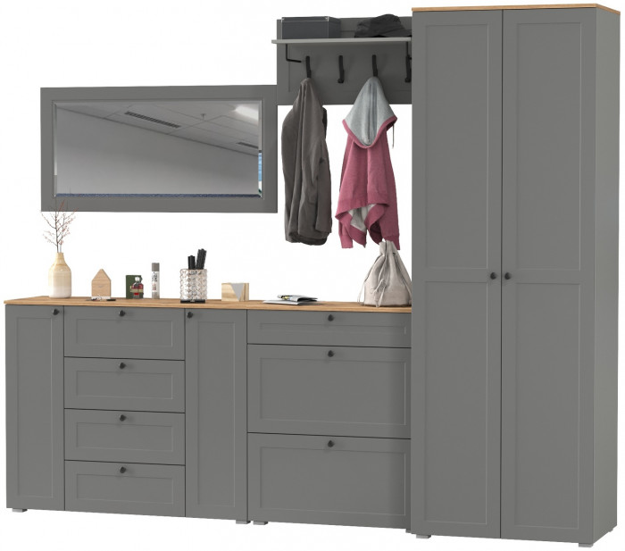 Остин Прихожая 59, серый графит/дуб крафт золотой