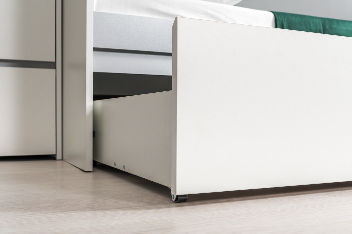 Торонто 11.39 Кровать + 16.475 Полка + 13.321 Комод, белый шагрень/стальной серый