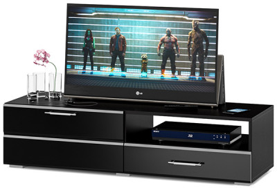 Тумба под ТВ Ларго 1, корпус венге/фасады МДФ чёрный глянец