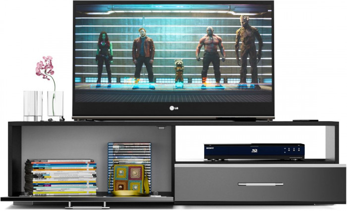 Тумба под ТВ Ларго 1, корпус венге/фасады МДФ чёрный глянец