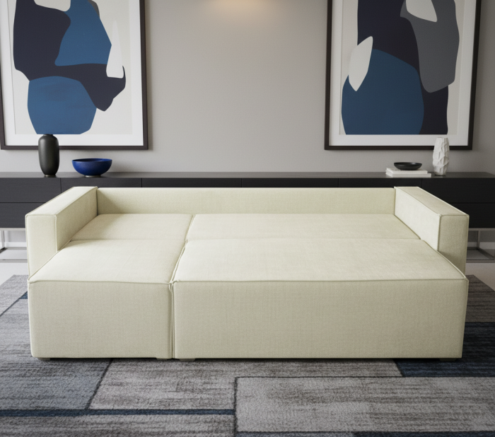 Угловой диван-кровать Лофт Люкс, еврокнижка, 143х206, велюр бежевый