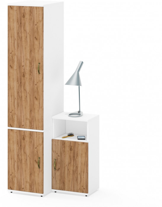 Лидер-8 Пенал МД 23Б + Тумба МД 3.19, белый шагрень/крафт золото