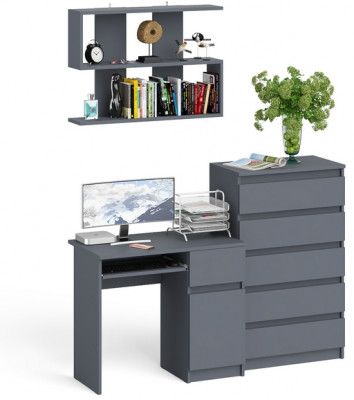 Мори компьютерный стол МС-1 правый + Комод МК700.5 + Полка 900, графит