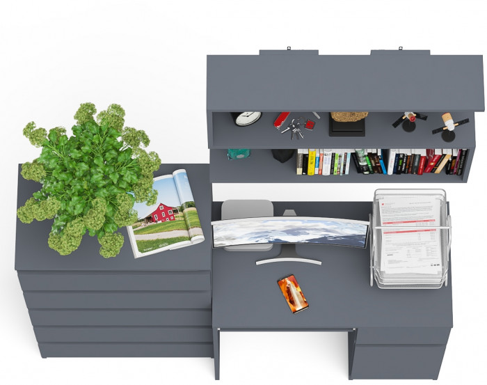 Мори компьютерный стол МС-1 правый + Комод МК700.5 + Полка 900, графит