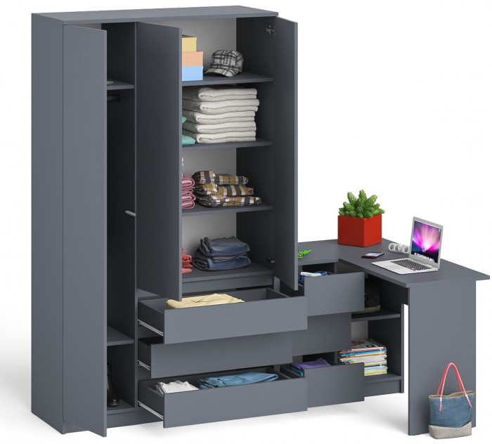 Мори компьютерный стол МС-16 левый + Шкаф МШ1200.1, графит