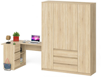 Мори Стол компьютерный МС-16 левый + Шкаф МШ1600.1, цвет дуб сонома, ШхГхВ 284,8х84,9х209,6 см., выдвижные ящики слева, НЕ универсальная сборка