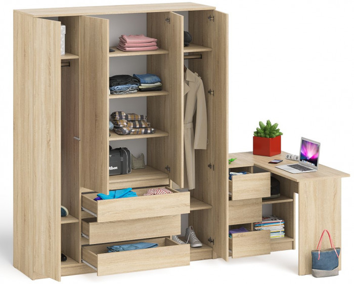 Мори Стол компьютерный МС-16 левый + Шкаф МШ1600.1, цвет дуб сонома, ШхГхВ 284,8х84,9х209,6 см., выдвижные ящики слева, НЕ универсальная сборка