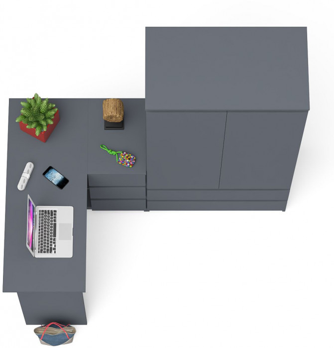 Мори Стол компьютерный МС-16 правый + Шкаф МШ900.1, цвет графит, ШхГхВ 214,8х84,9х179,6 см., выдвижные ящики справа, НЕ универсальная сборка