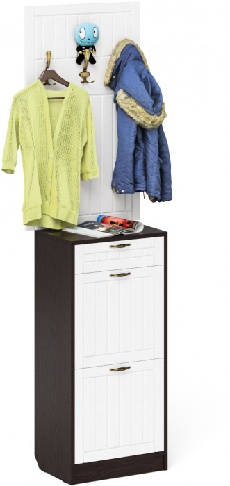 Прихожая П-6 Тумба для обуви 2 секции + Вешалка, цвет венге/фасады МДФ белое дерево фрезеровка прованс, ШхГхВ 50х35х210 см.