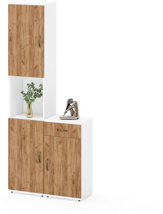 Лидер-8 Пенал + Тумба МД 3.15, белый шагрень/крафт золото