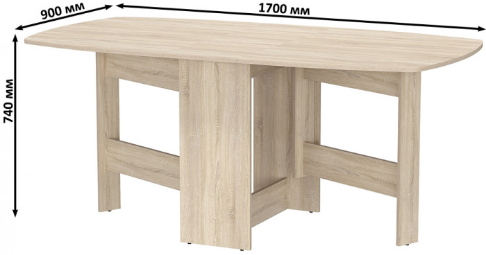 Стол-книжка раскладной 1-65М1дубсон, цвет дуб сонома, ШхГхВ 170х90х74 см., 30х90х74 см. сложенный