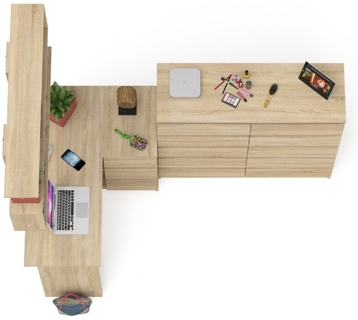 Мори компьютерный стол МС-16 правый + Комод МК1200.10 + Полка 1200, дуб сонома