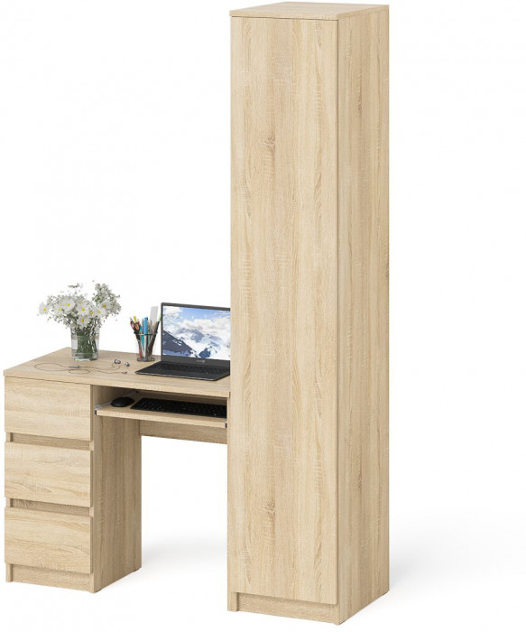Мори Стол компьютерный МС-6 левый + Пенал МШ400.1, цвет дуб сонома, ШхГхВ 130,4х50,4х209,6 см., выдвижные ящики слева, НЕ универсальная сборка