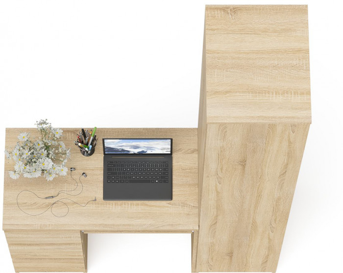 Мори Стол компьютерный МС-6 левый + Пенал МШ400.1, цвет дуб сонома, ШхГхВ 130,4х50,4х209,6 см., выдвижные ящики слева, НЕ универсальная сборка