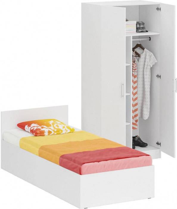 Кровать 0900 + Шкаф 2-х створчатый Стандарт, белый