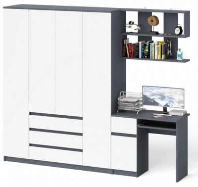 Мори компьютерный стол МС-1 правый + Шкаф МШ1600.1 + Полка 900, графит/белый
