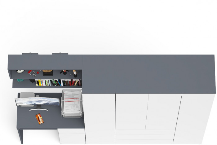 Мори компьютерный стол МС-1 правый + Шкаф МШ1600.1 + Полка 900, графит/белый