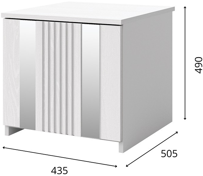 Прикроватная тумбочка "Харди" с зеркальными вставками - Белый текстурный/Ясень белый