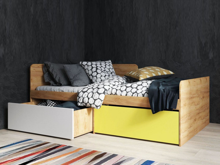 Дастин кровать односпальная 900 с настилом Дуб Крафт золотой / Белая Аляска / Желтый шафран