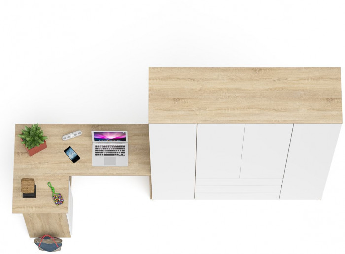 Мори Стол компьютерный МС-16 левый + Шкаф МШ1600.1, цвет дуб сонома/белый, ШхГхВ 284,8х84,9х209,6 см., выдвижные ящики слева, НЕ универсальная сборка