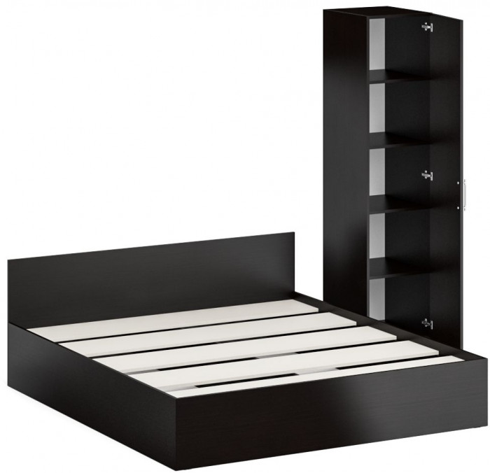 Кровать 1800 + Пенал Стандарт, цвет венге, ШхГхВ 183,5х203,5х70 + 45х52х200 см., сп.м. 1800х2000 мм., без матраса, основание есть