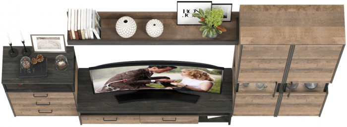 Трувор Гостиная 037, цвет дуб гранж песочный/интра, ШхГхВ 305,4х45,4х210 см., универсальная сборка