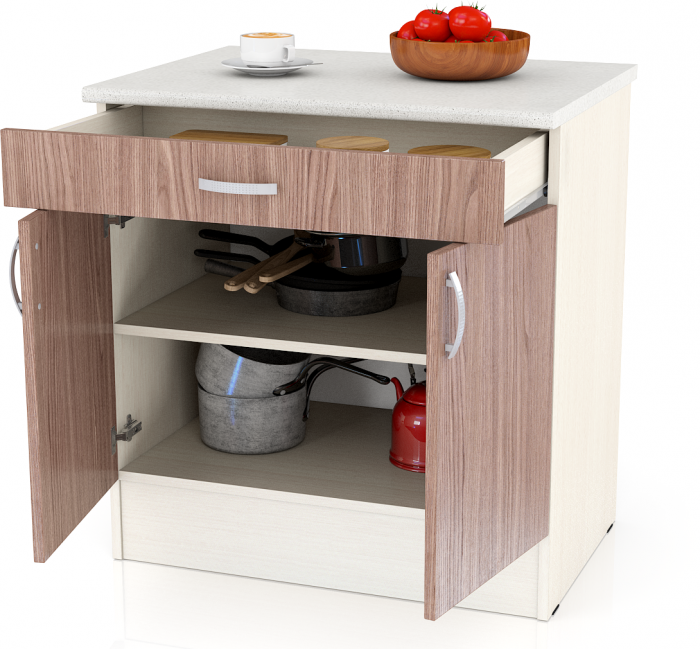 Кухня Мери ШН1Я800 Стол с 1 ящиком 80 см., цвет дуб/ясень шимо тёмный, ШхГхВ 80х60х85 см. (столешница № 130 сахара белая)