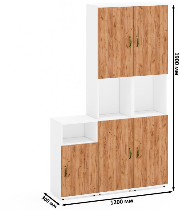 Лидер-8 Пенал + Пенал + Тумба МД 3.19, цвет белый шагрень/крафт золото, ШхГхВ 120х30х190 см., универсальная сборка