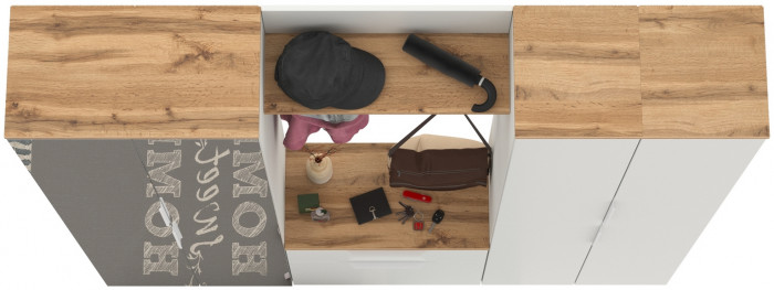 Октава Прихожая 31, цвет белый шагрень/дуб крафт золотой/фасады МДФ белый шагрень, ШхГхВ 193,7х35,4х197,6 см., универсальная сборка